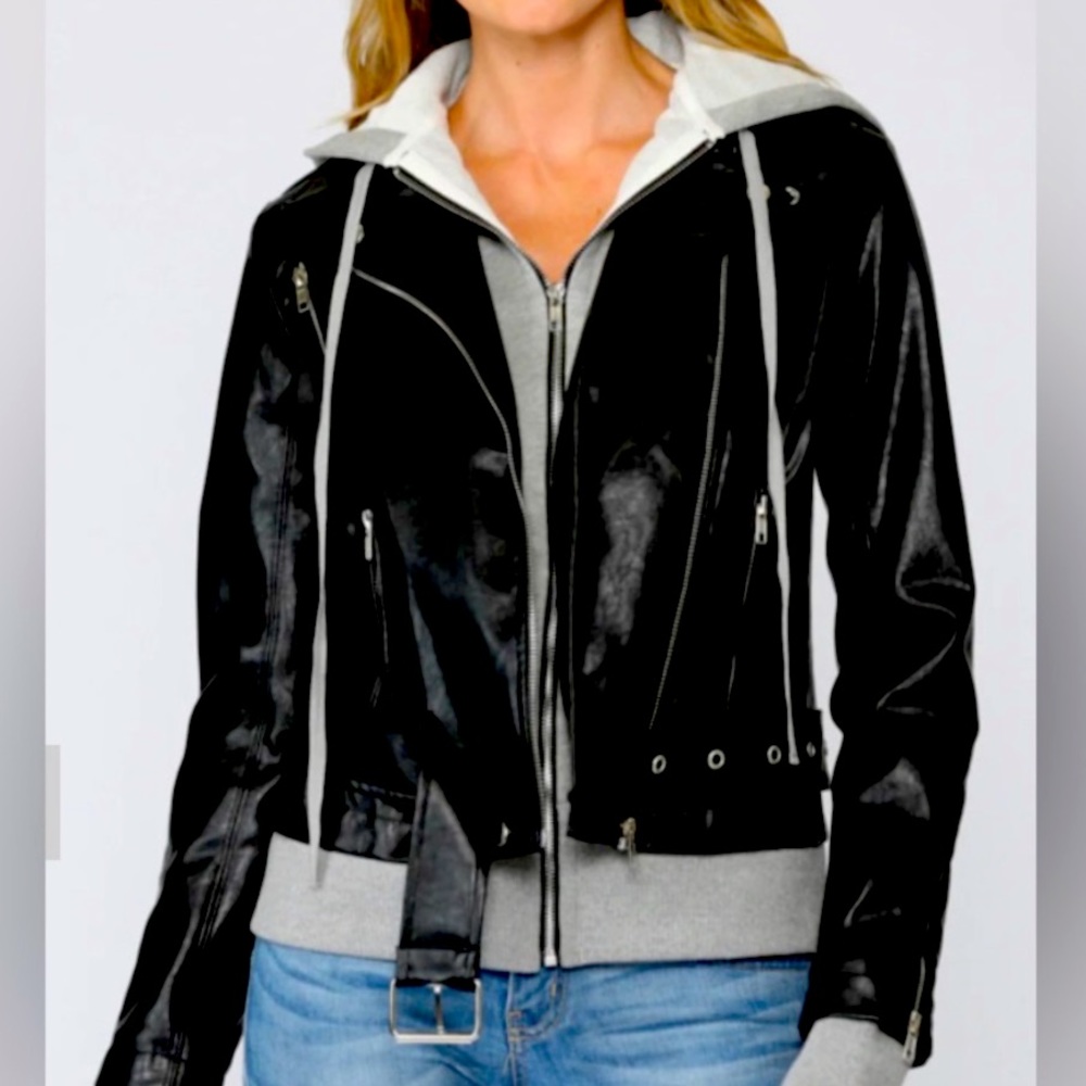 Fate Faux Leather Jacket with Knit Hoodie